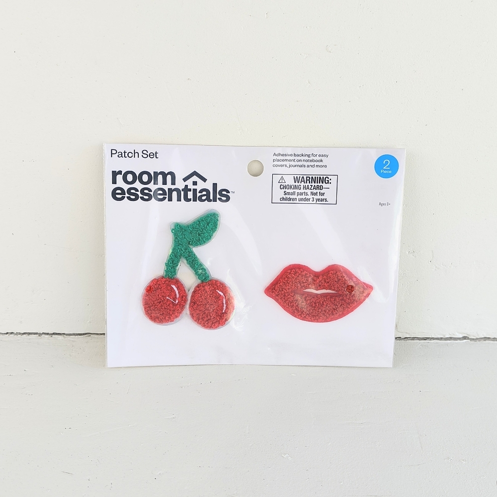ROOM ESSENTIALS | Lip & Cherry Patch Notebook Journal Clothes 3M Stickers 2 Pc